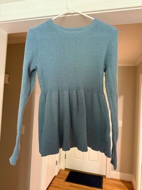 SHEIN Blue Ribbed Peplum Crew Neck Sweater